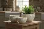 Galt International Ceramic Plant Pots Set of 3 Rustic Vintage Farmhouse Cream Crackle Glaze (11"/ 9.6"/ 7") Garden Indoor Outdoor Flower Planter w/Drainage Hole (Vintage Brown)