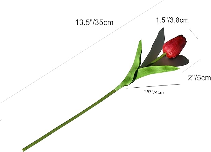 Mandy's Burgundy Artificial Tulips Flowers Centerpiece, 13.5" Lifelike PU Fake Floral Stems 20pcs for Kitchen Island & Dining Table, Spring Decor for Easter