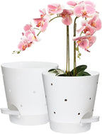 Vanslogreen Orchid Pots with Holes, 6 Inch Self Watering Orchid Pot 2 Pack Plastic Plant Pots for Orchid, Flower (White)