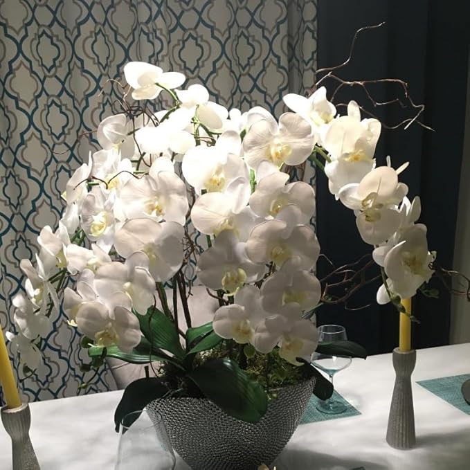 2 Pcs Orchid Stems 38" Artificial Flowers Real Touch Latex Faux Phalaenopsis Branches White Artificial Flowers for Wedding Party Home Garden Decor (White)