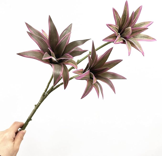 Fake Dracaena Plant, Artificial Greenery Branches 18.5" Realistic Shrubs Small Leaves Stems Faux Plants for Indoor Outdoor Garden Potted Wedding Party Office Planter Filler DIY Decoration Purple 2 Pcs