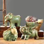 DIYOMR Small Ceramic Planter Pot, 4.3" Vintage Bronze Animal Planters Ceramic Flowerpot Succulent Pots Cactus Pot for Office Home Desktop Decor - Plants Not Included (Pleasant Elephant)