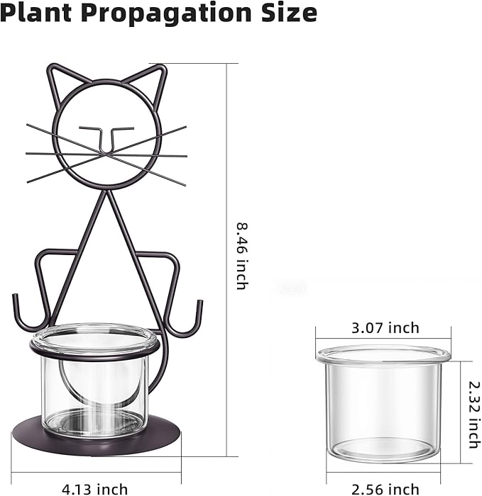 Marbrasse Plant Propagation Station, Cat Plant Terrarium with Metal Stand, Glass Planter Hydroponic Vase Birthday Gifts for Women Home Office Garden Decor Terrarium Supplies