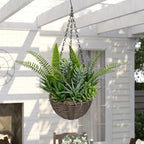 DILATATA Artificial Hanging Plants Basket, Faux Snake Plants Fern Succulent Mix with Coconut Fiber Liner, Fake Hanging Plant with Chain Hook for Indoor Outdoor Porch Patio Balcony Home Décor