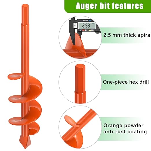 Insaga Auger Drill Bit for Planting 2 x 9'', Spiral Garden Auger Post Hole Digger, Drill Augers Earth for Digging Holes fits 3/8'' Hex Drive Drill, Perfect for Planting Bulbs and Potted Plants