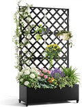 IDEALHOUSE Metal Planter Box with Trellis, 72"x47"x15.7" Galvanized Raised Garden Bed on Wheels with Drainage Holes, Outdoor Planter for Climbing Plants Vines & Privacy Screen, Diamond Lattice