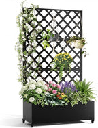 IDEALHOUSE Metal Planter Box with Trellis, 72"x47"x15.7" Galvanized Raised Garden Bed on Wheels with Drainage Holes, Outdoor Planter for Climbing Plants Vines & Privacy Screen, Diamond Lattice
