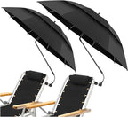 2 Pack 48.6" Double Canopy Umbrella with Clamp, UPF50+ Beach Chair Umbrella with Clip, 360°Adjustable Portable Outdoor Wheelchair, Patio, Golf Carts,Camping（Black）