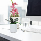 VILLCASE Artificial Orchid Bonsai Plant, Realistic Simulation Potted Flower in Purple, Faux Orchid Tabletop Decoration for Home Office Living Room