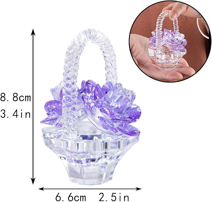 H&D HYALINE & DORA Crystal Flower Basket Figurine Collectable Ornaments Home Decor Tabletop Centerpiece Gift for Lady,Purple Color