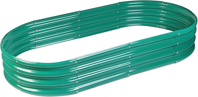 Rakukiri Raised Garden Bed GRS Certified Galvanized Planter Box Outdoor, 8ft Oval Rot-Resistant Metal Garden Bed Planter, Recycled Material Planter for Vegetables Flowers Herbs (Green)