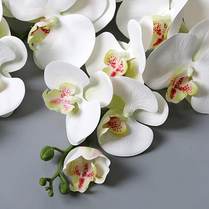 DILATATA Blooming Phalaenopsis Orchid Artificial 31.5" Long Stem with 9 Large Orchids Flowers Artificial Flowers for Decoration Home Arrangement-White Green Orchid 2 Pcs
