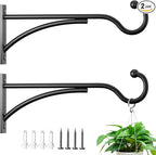 11 Inch 2 Pack Heavy Duty Plant Hangers Outdoor, Metal Plant Brackets for Hanging Baskets, Plant Wall Hooks for Bird Feeders, Wind Chimes & Lanterns, Premium Metal Hooks Matte Black, 30lbs Capacity