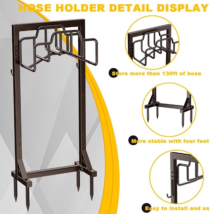 Skycarper Garden Hose Reel Holder Detachable Metal Water Hose Hanger Organizer Heavy Duty Free Standing Hose Stand,Bronze