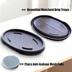 MUZHI 3 Pack Oval Bonsai Training Pot with Drainage Tray, Matte Finish Nursery Plastic Bonsai Planter with 25PCS 2inch Mesh pad (5.2" Small)