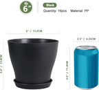 Meowell 6 inch Plastic Nursery Pots, 16 Pack Plant Pots for Small Indoor Outdoor Plants, Flower Pots with Drainage Holes and Saucers, Decorative Seedling Starter Planters for House Plants, Black