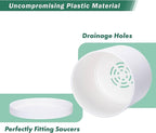 D'vine Dev 10 Inch Plastic Planter Pots for Plant Pot with Drainage Hole and Seamless Saucers, White Color, 74-X-A-2