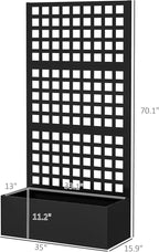Outsunny Galvanized Raised Garden Bed with Trellis, Metal Planter Box with Drainage Holes, Outdoor Privacy Screen for Climbing Plants, Vegetable, Vines, 35" x 16" x 70", 2 Pack, Black