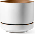 LE TAUCI 14 Inch Large Plant Pot with Saucer, Ceramic Outdoor & Indoor Big Planter with Drainage Hole, Mesh Pad & Plug Included, Matte Glazed Outside, Modern for Home and Patio, Alpine White & Ochre