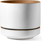 LE TAUCI 14 Inch Large Plant Pot with Saucer, Ceramic Outdoor & Indoor Big Planter with Drainage Hole, Mesh Pad & Plug Included, Matte Glazed Outside, Modern for Home and Patio, Alpine White & Ochre