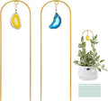 2PCS Small Gold Trellis for Climbing Plants Indoor, Mini Metal Houseplant Climber Support for Potted Plants, Boho Decorative Pot Lattice with Agate for Hoya, Pothos, Ivy, Philodendron