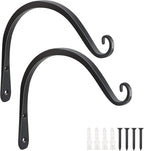 FEED GARDEN Heavy Duty Plant Hooks - 2 Pack 8 Inch Wall Mounted Hanging Brackets, 44lb Capacity Steel Plant Hangers for Bird Feeders, Baskets, Wind Chimes - Black