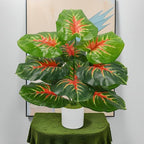 Artificial Caladium Plant with Red and Green Leaves, Red Leaf Artificial Plants Decoration Simulated Bonsai Potted Decor Home Room Party Wedding Office Floor(RedGreen(No Flowerpot), 60cm)