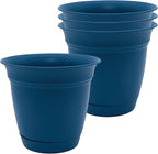 The HC Companies 6 Inch Eclipse Round Planter Pots with Drainage Holes & Attached Saucer, Lightweight UV-Resistant Plastic Indoor Outdoor Planters, 4-Pack Flower Pots for Garden & Home Decor, Peacock