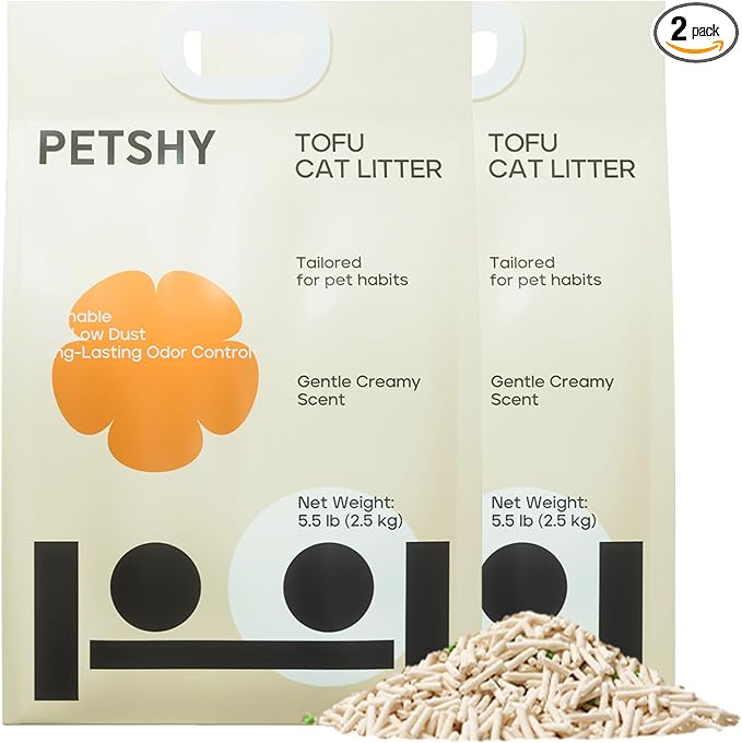 Tofu Cat Litter – Natural Plant-Based & Flushable Unscented Kitty Litter, Low Dust & Low Tracking, Superior Odor Control, Ideal for Multi-Cat Homes, Creamy Scented, 11 lb (5.5lbx2bags)
