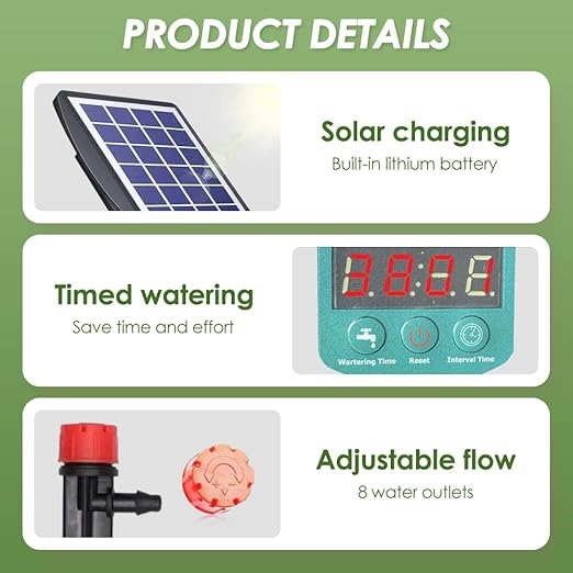 Solar Automatic Drip Irrigation Kit System, 2025 Upgrade Auto Watering System Devices for Garden with Timer, Plant Waterer Outdoor for Raised Bed Potted Plants Greenhouse (32FT-10 Pots)