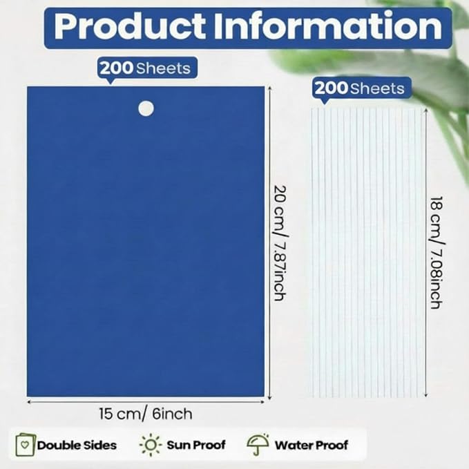Qualirey 200 Pcs 6x8 Inch Blue Sticky Traps for Thrips Double Sided Sticky Trap for Gnats Plant,Pest Control for Fungus Gnats, Thrips, Whiteflies – Bulk Pack with Twist Ties