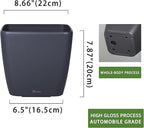 Dexceder 9x8 Self Watering Planter Indoor Outdoor, Inner Mat Design, Thickened Table Flower Plant Pot with Water Level Indicator (Slate Gray Matte)