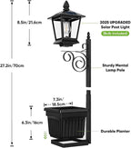 Solar Lamp Post with Planter, 2-in-1 Outdoor Solar Light with Built-in Planter Box, Waterproof Solar Powered Pathway Lamp for Garden Patio, Auto On/Off Warm White Light for Front/Back Door (Black 1pc)