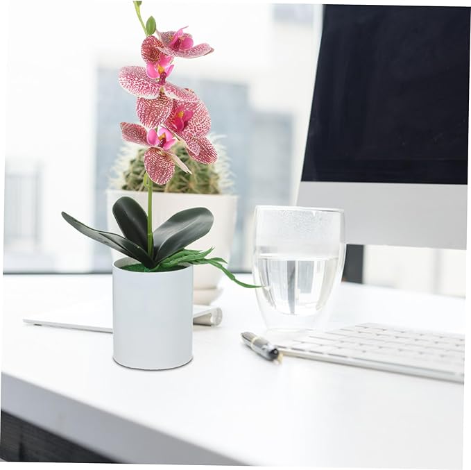 Ipetboom Realistic Artificial Potted Orchid Plant for Home Office Decor Lightweight Portable Fake Orchid Tabletop Decoration Maintenance Decorative Faux Potted Flower for Living and Gift