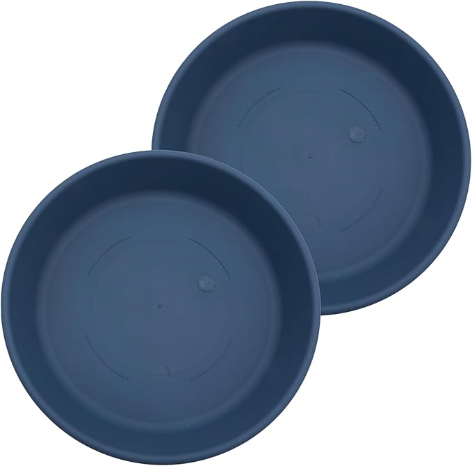 The HC Companies 21 Inch Classic Round Plant Saucer, Lightweight UV-Resistant Plastic Outdoor & Indoor Flower Pot Tray, 2-Pack Plant Pot Trays for Garden & Home Decor, Slate Blue