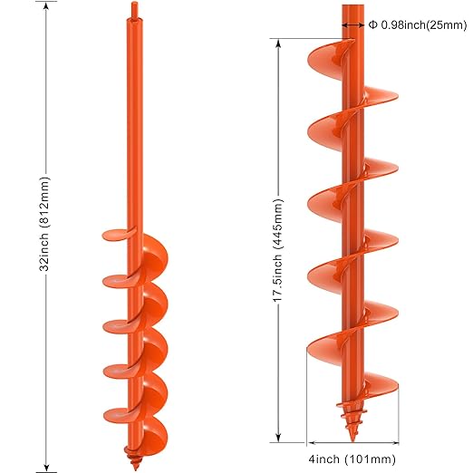 Insaga Threaded Auger Drill Bit for Planting, 4''x 32'' Drill Augers for Digging Holes with Self-Tapping Screw, 3MM Heavy Duty Garden Auger Drill Bit for Planting, Dirt Bulb Plant Auger for Drill