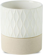 Nihow Self Watering Plant Pot: 4.5 Inch Ceramic Planter with Drainage Hole & Water Storage Plus for Indoor & Outdoor Plants - Cylinder Flower Pot for Herbs/Violets - Cream White & Brown Net
