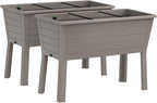 Durable Resin Raised Garden Bed with Drainage Holes & Reinforced Corners - Lightweight Flower Boxes Outdoor for Vegetables, Herbs, and Patio Garden Enclosure System (Grey, 44.33*29.92*19.69 *2)