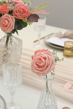 Floroom Artificial Flowers 50pcs Real Looking Mixed Living Coral Foam Fake Roses with Stems for DIY Wedding Bouquets Bridal Shower Centerpieces Floral Arrangements Party Tables Home Decorations