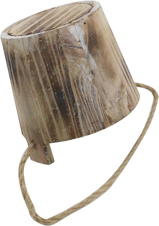 MY MIRONEY 20 OZ Plant Pots, Vintage Wooden Barrel Planter - Solid Rustic Garden Flower Pot with Metal Handles & Frame for Indoor Planter, Office Home Decor, Garden Home Plants, 5.12" x 3.82"