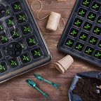 2 Sets 40 Cell Seed Starter Tray with Grow Lights and Heat Mat, Seed Starter Kit with 5.9” Humidity Dome and Vents, Indoor Plant Germination Trays, Seedling Startering Trays for Faster Germination