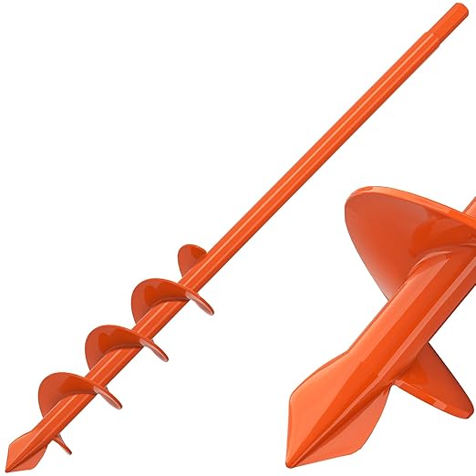 Insaga 1.6" x 16" Auger Drill Bit for Planting, 2.5mm Thick Spiral Earth Drill Garden Auger for Post Hole Digger, Solid Steel Bright Orange Powder Coated, Fit 3/8'' Hex Drive for Bulb Flower Garden