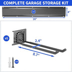 Garage Tool Organizer Wall Mount, 48 Inch Heavy Duty Garden Tool Organizer Storage System, Easy Install with 6 Adjustable Straight Hooks, for Garage, Basement, Shed, Workshop, Black, Steel