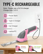 WORKPRO Cordless Grass Shear & Shrubbery Trimmer - 2 in 1 Handheld Hedge Trimmer 7.2V Electric Grass Trimmer Hedge Shears/Grass Cutter Rechargeable Lithium-Ion Battery and Type-C Cable - Pink Ribbon