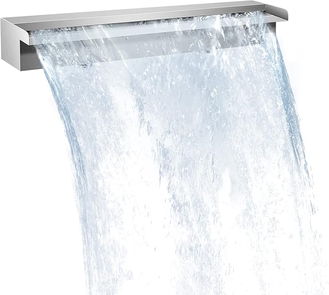 Pool Waterfall Fountains, Stainless Steel Rectangular Pool Waterfall Spillway with Pipe Connector for Indoor/Outdoor Decorative (23.6 Inch)
