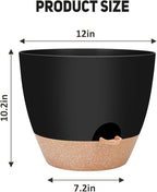 YNNICO 12 inch Large Self Watering Plant Pots, Flower Pots Planters with Multi Mesh Drainage Holes for Indoor Outdoor Garden Plants and Flowers.（Black）