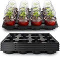 RooTrimmer 4 Inch 60 Pack Nursery Pots with Humidity Domes & 5 Pack 12 Cell Round Seedling Pot Carrying Trays, Sturdy Seeds Starter Pot Germination Set, Small Planter Nursery Propagation 5 Sets