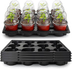 RooTrimmer 4 Inch 60 Pack Nursery Pots with Humidity Domes & 5 Pack 12 Cell Round Seedling Pot Carrying Trays, Sturdy Seeds Starter Pot Germination Set, Small Planter Nursery Propagation 5 Sets