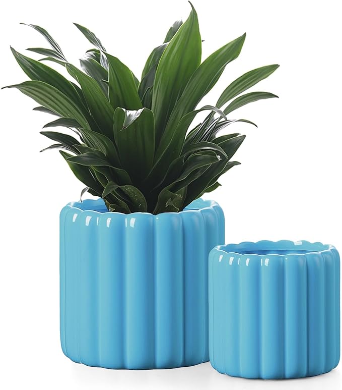 Ceramic Plant Pots,6 inch+4.7 Inch Planter Pot with Drainage Holes,Ceramic Planters for Indoor Plants,Modern Flower Pots for Indoor Outdoor Plants House & Office Décor,Blue