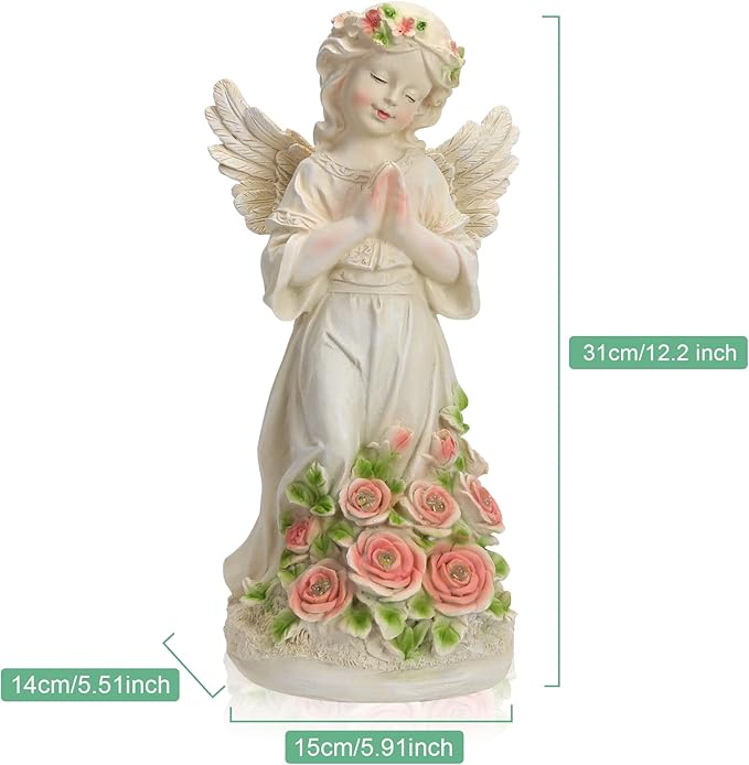 Panven Garden Decor Angel Statue, Outdoor Patio Garden Sculptures & Statues, Solar Yard Decorations Lawn Ornaments Figurines for Outside